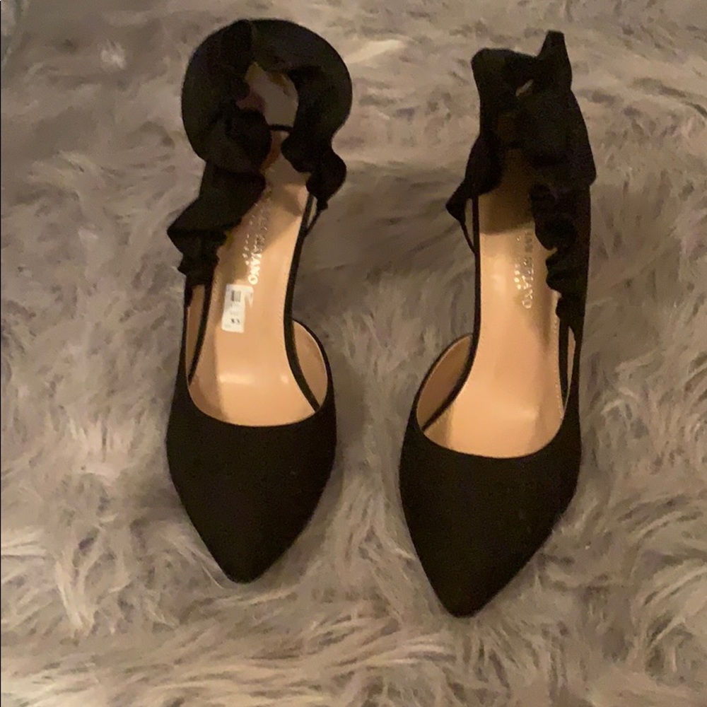 Christian Siriano Black Ruffle Suede Heel